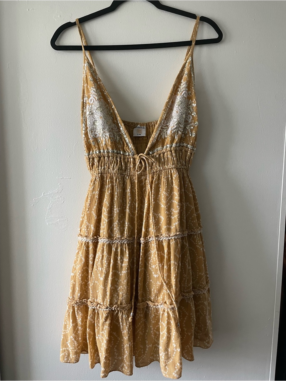 Ananta Dress Embroided Mustard Tiered Dress Size:L/XL